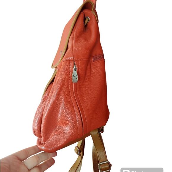 VALENTINA PEBBLE LEATHER BUCKET BACKPACK ORANGE - Picture 5 of 13